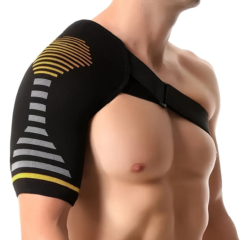 1pc Breathable Compression Shoulder Brace for Men & Women - Adjustable Shoulder Support Belt with Ergonomic Design, Moisture-Wicking Fabric & Red Accent Stripes - Ideal for Gym, Heavy Lifting, Home Office & Sports Injury Reco