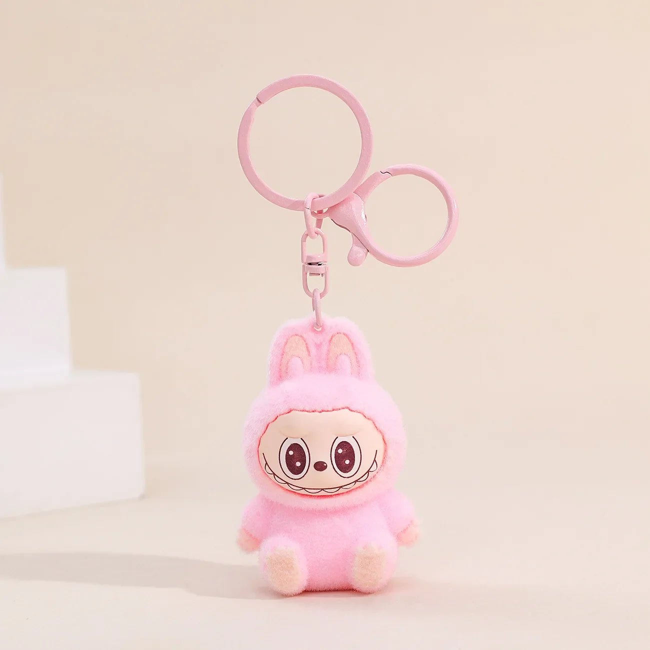 Sitting Labubu Doll Keychain External Implantation Fluff Pvc Phone Ornaments Bag Charms Car Keychain Christmas Gifts