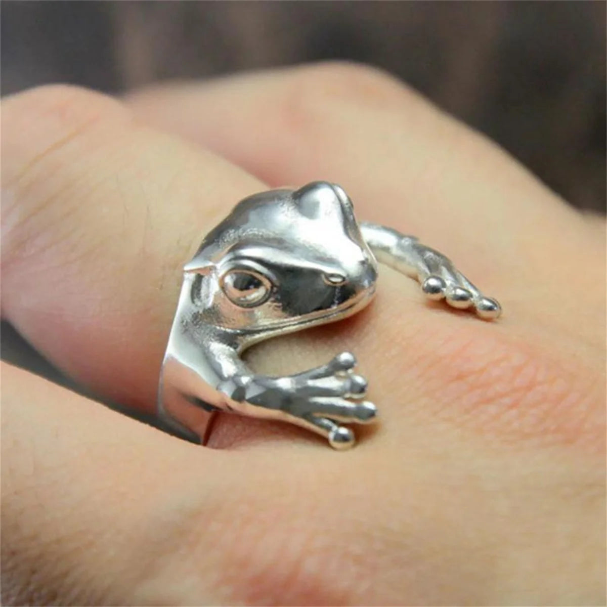Retro Frog Toad Animal Rings for Women Men Artistic Design Silver Color Opening Resizable Unisex Female Statement Ring Best Gift