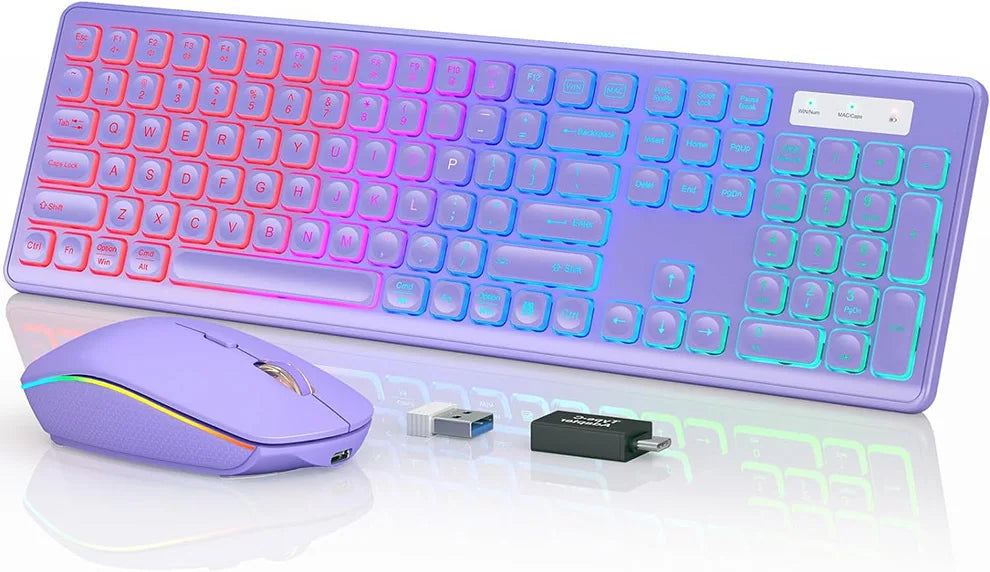 Wireless Keyboard and Mouse Combo Backlit ,Rechargeable Full-Size Illuminated Wireless Keyboard and Mouse Set, 2.4Ghz Keyboard