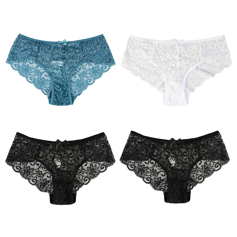 4Pcs Woman Sexy Lace Panties Female Briefs Underwear For Women Breathable Panty Hollow Lingerie Briefs Bow Underpants