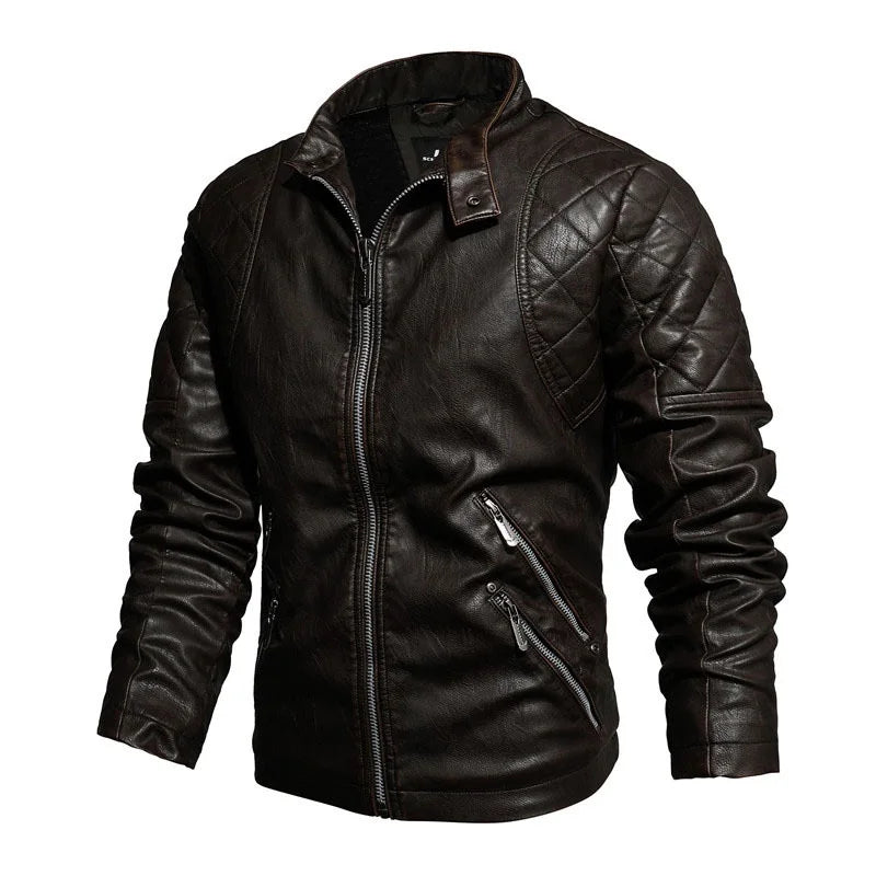 Autumn Winter Outdoor Casual Motor Biker PU Leather Jacket Men Fashion Leather Jacket Men Motorcycle Slim Fleece Jacket Coat