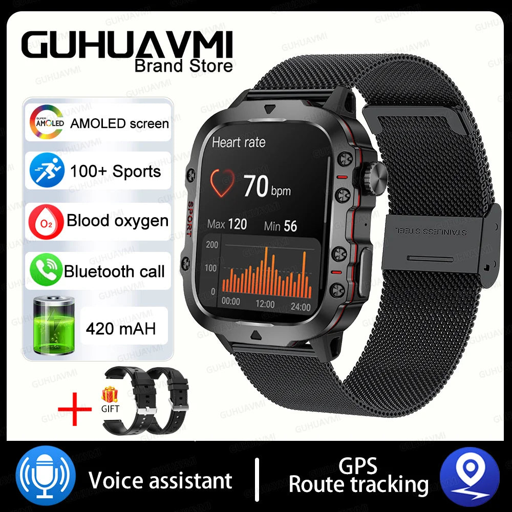 Military GPS Tracker Smart Watch Men IP68 5ATM Outdoor Sports Fitness Tracker Health Monitor 1.96" BT Call Smartwatch For Xiaomi
