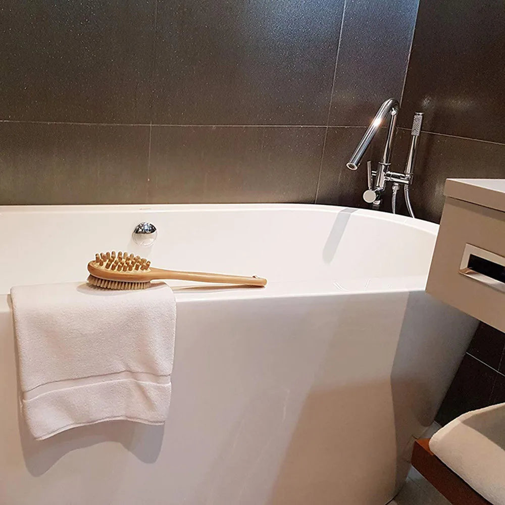 Double-sided Natural Bristle Bath Brush Exfoliating Wooden Body Massage Shower Brush SPA Woman Man Skin Care Dry Long Body Brush