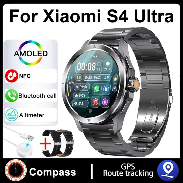 S4 Ultra Smart Bracelet Men Watch For Xiaomi AMOLED HD Screen Bluetooth Call GPS Trajectory NFC Heart Rate Compass SmartWatches