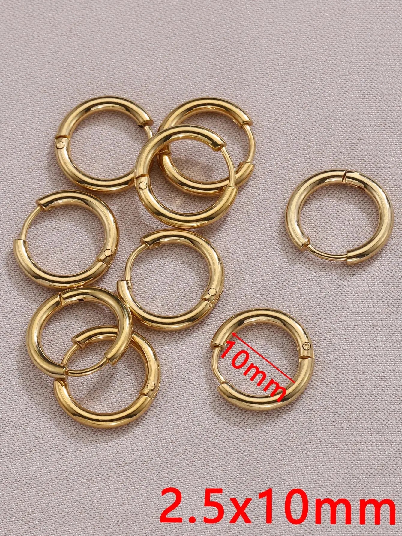 10pcs Gold Color Stainless Steel Ear Hoop Earrings Women Earrings Men Punk Hiphop Gift Fashion Jewelry Piercing Accessories