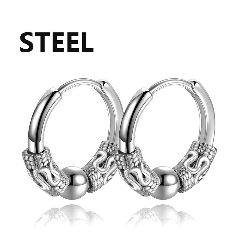 1Pair Punk Stainless Steel Round Circle Totem Hoop Earrings For Men Women Not Fade Ear Rings Hip Hop Male Jewelry