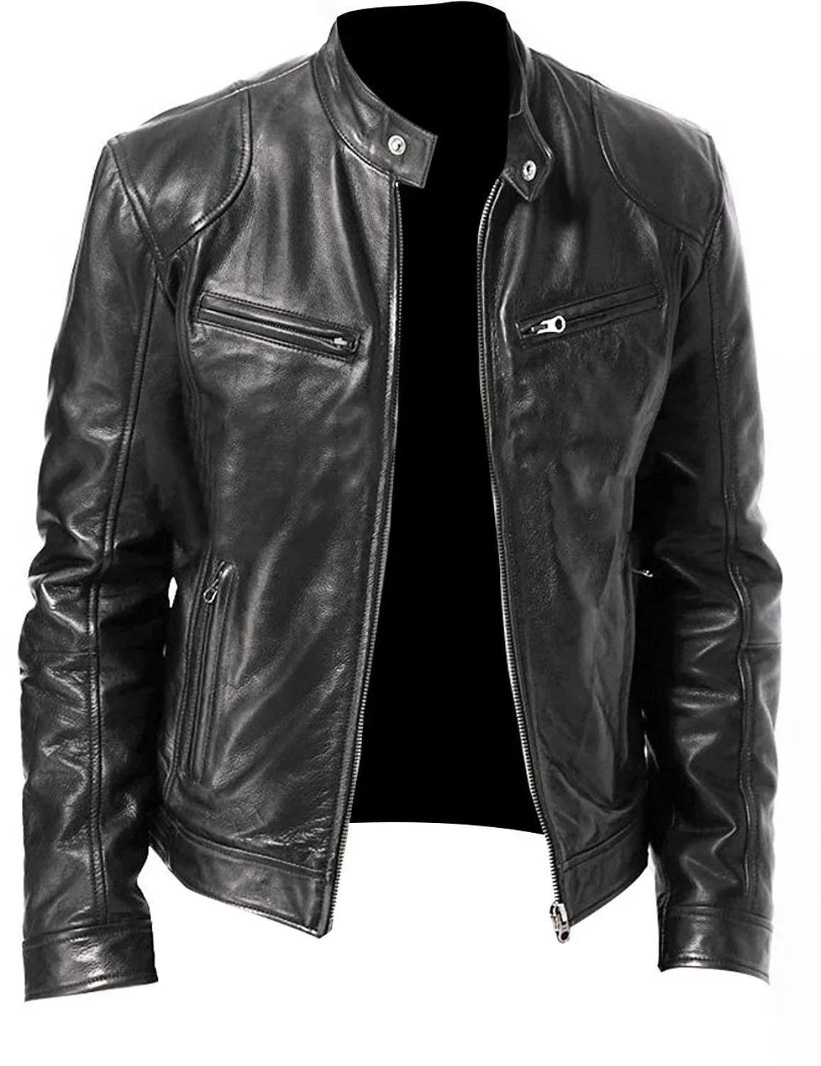 Mens Brown Pu Leather Jacket Motorcycle Faux Leather Moto Biker Jacket Men Hot Stand Collar Casual Coat Boy Large Size Xxxl 4xl