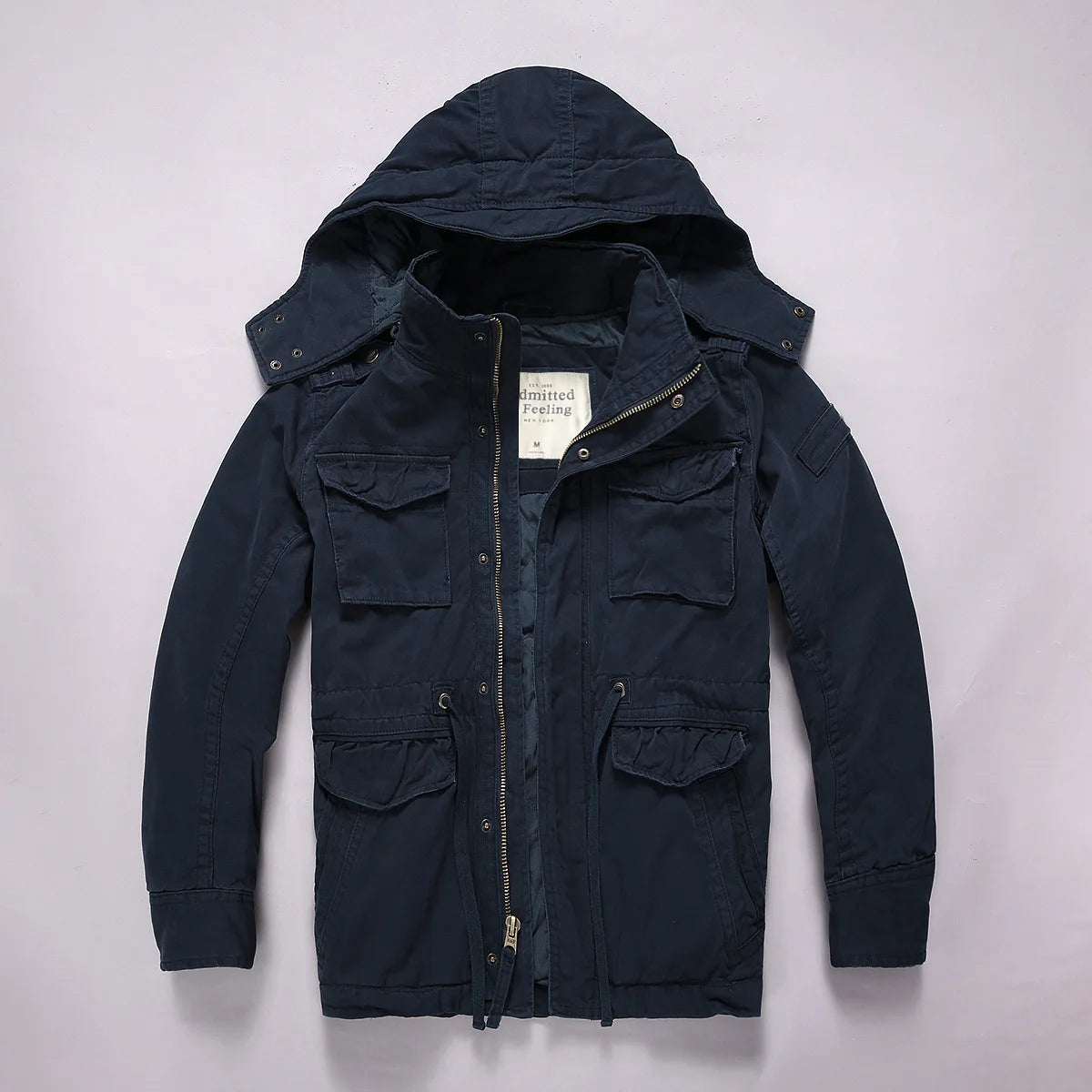 Men's Long Sleeved Hooded Camouflage Jacket Multi Bag Mid Length Storage Outdoor Trekking Camping Riding Sport Tops Amekaji Coat