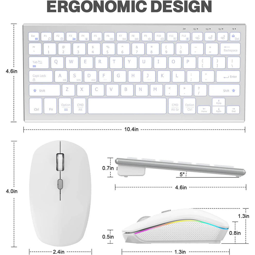 Wireless Keyboard Mouse Combo Ultra Slim Backlit Keyboard and Mouse Multi-Device 2.4G USB Rechargeable Bluetooth Keyboard