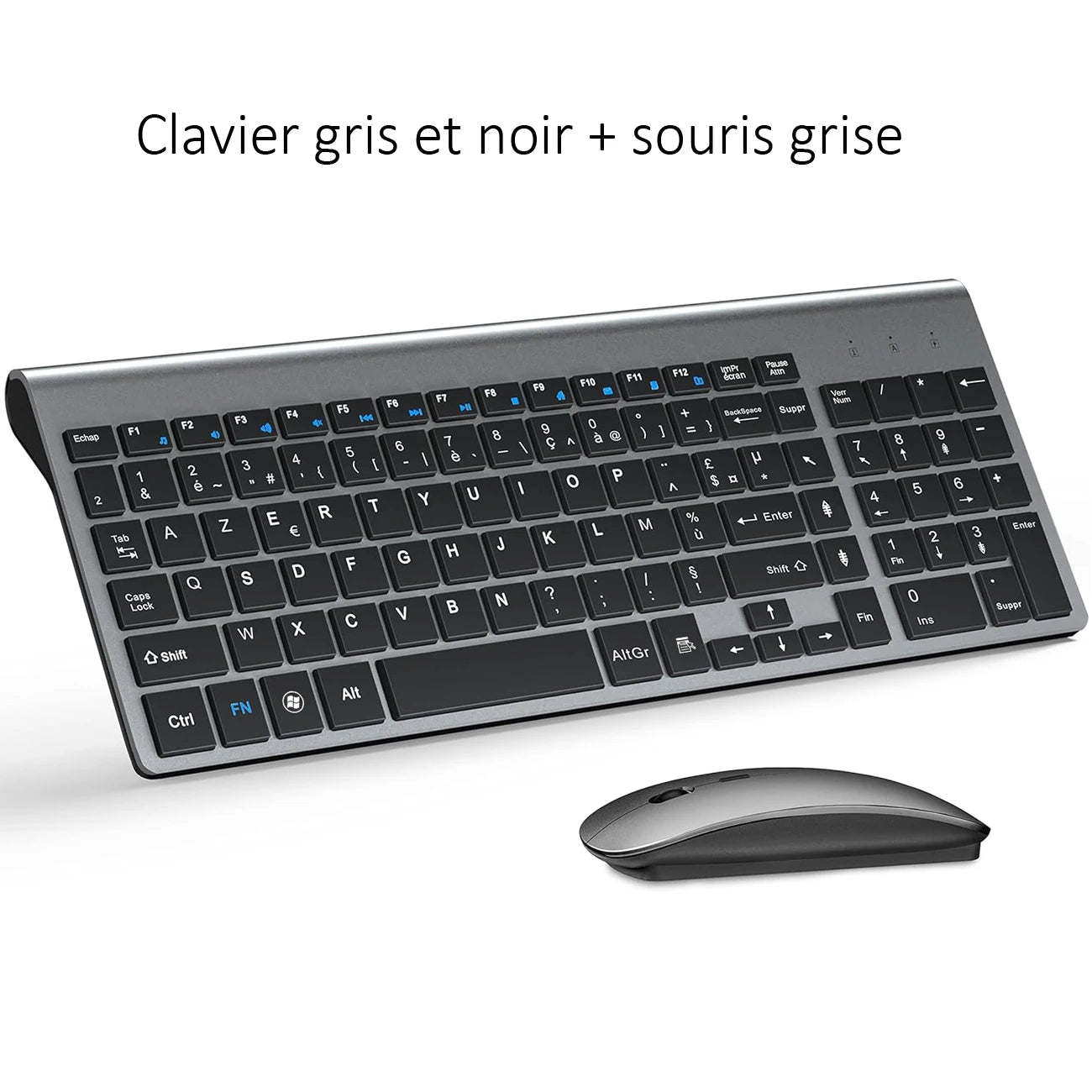 AZERTY French Layout 2.4G Mouse Keyboard Ultra-Slim Wireless Keyboard and Mouse Set Silent Compact for PC Laptop Windows