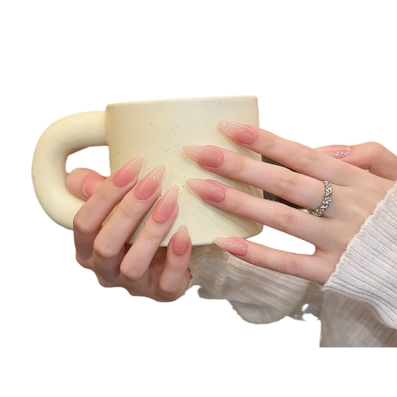 10pcs Handmade Press On Nails Fake Nails Honey Peach Gradient Middle Almond Oval Coffin False Nails Gentle Nails Finger Tips