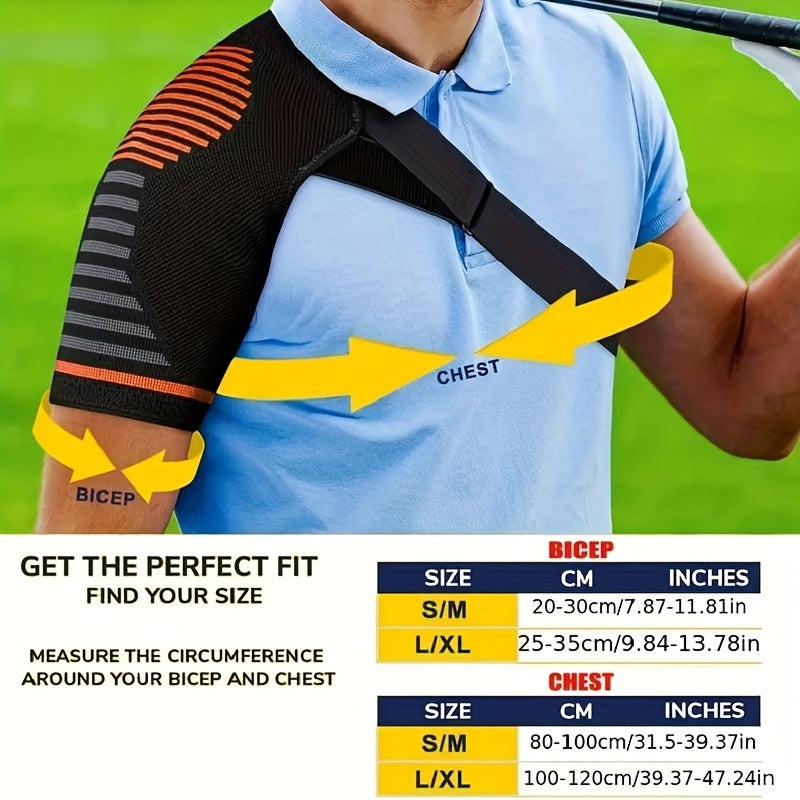 1pc Breathable Compression Shoulder Brace for Men & Women - Adjustable Shoulder Support Belt with Ergonomic Design, Moisture-Wicking Fabric & Red Accent Stripes - Ideal for Gym, Heavy Lifting, Home Office & Sports Injury Reco