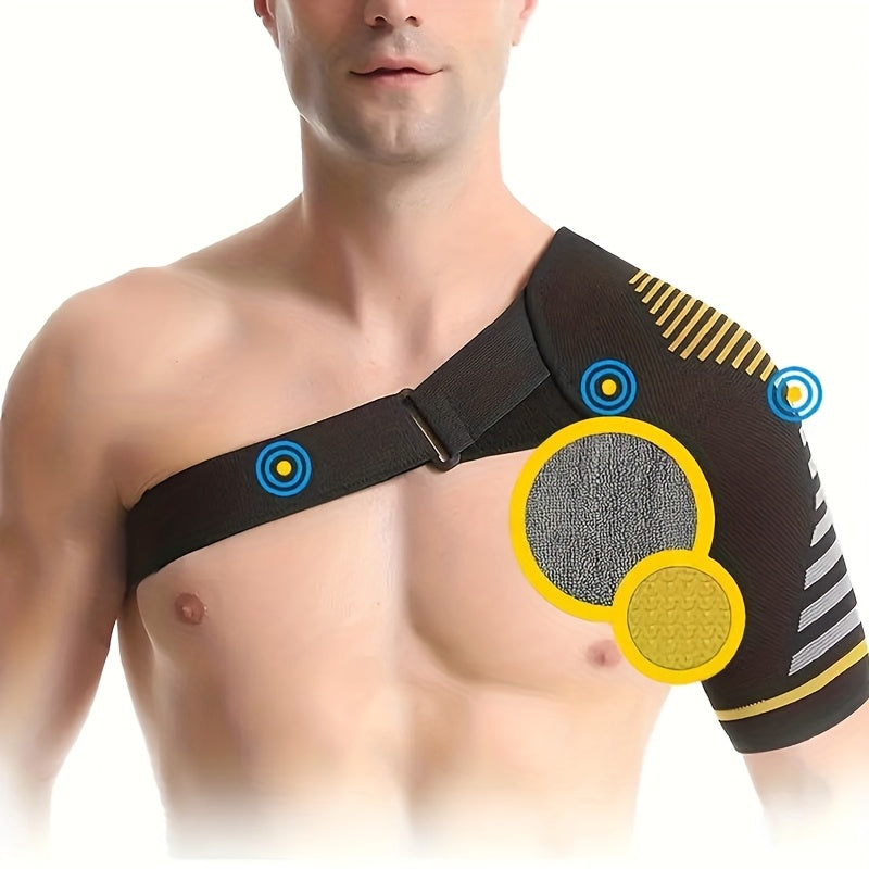 1pc Breathable Compression Shoulder Brace for Men & Women - Adjustable Shoulder Support Belt with Ergonomic Design, Moisture-Wicking Fabric & Red Accent Stripes - Ideal for Gym, Heavy Lifting, Home Office & Sports Injury Reco