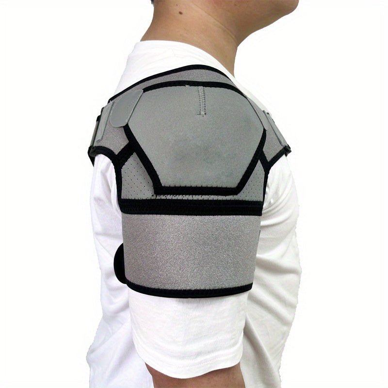 1pc Adjustable Breathable Shoulder Support Sleeve - Ultra-Soft Microfiber, Gray & Black Mesh Design for Fitness, Sports Protection, and Recovery Relax, Unisex for Left or Right Arm