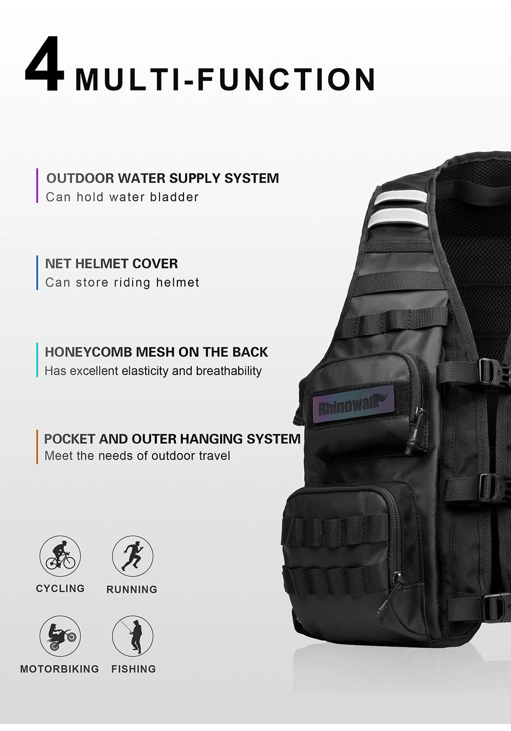 Moto Vest Mens Motorcycle Jacket Breathable Motorbike Jacket Night Work High Visibility Reflective Safety Jacket With Water Bag