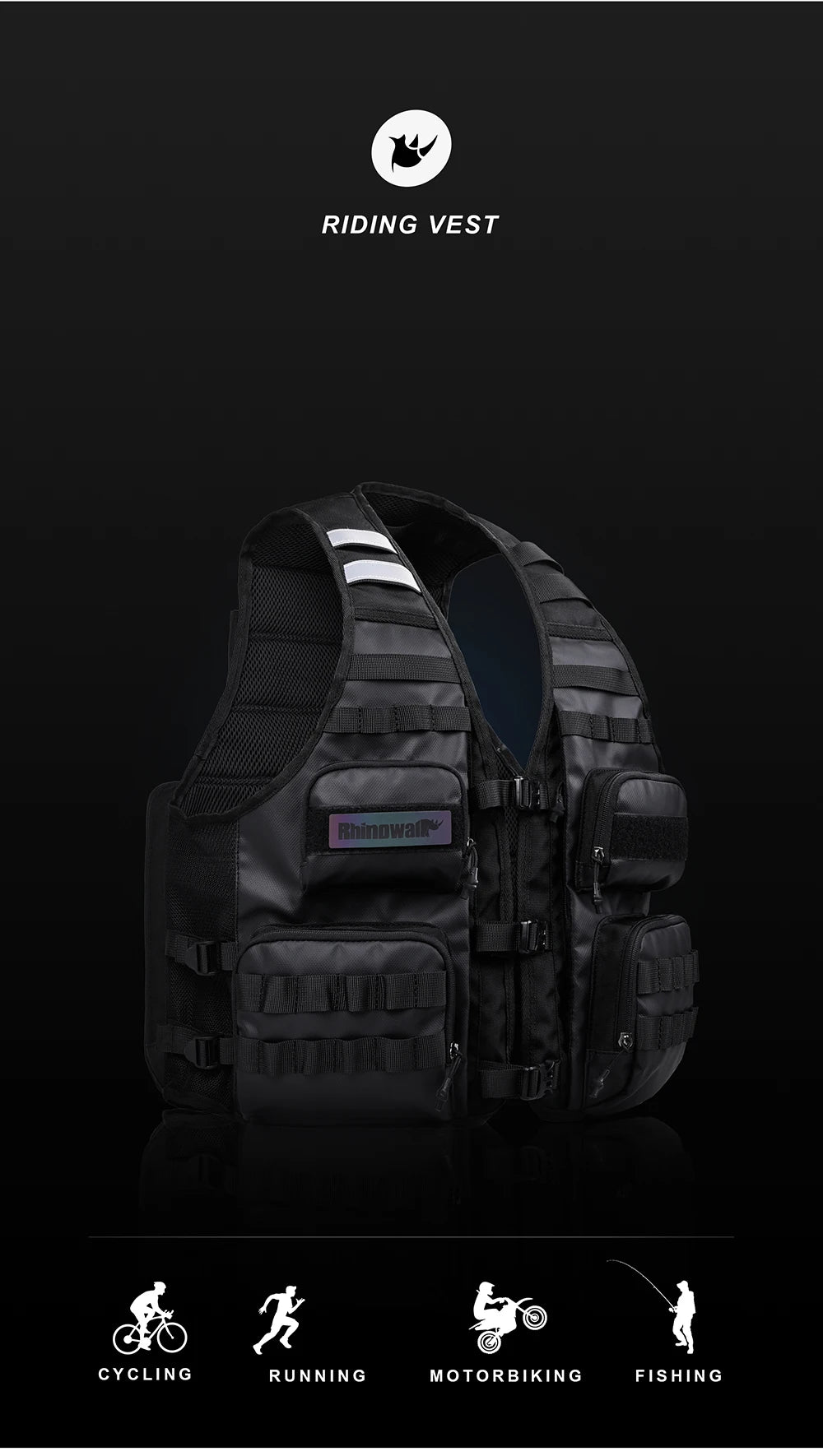 Moto Vest Mens Motorcycle Jacket Breathable Motorbike Jacket Night Work High Visibility Reflective Safety Jacket With Water Bag