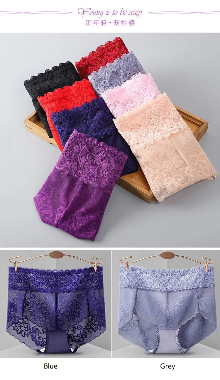 Women's underwear sexy  lace high waist elastic female panties antibacterial transparent  high quality ladies lingerie