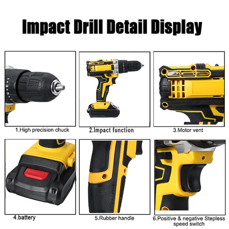 Gisam Battery Impact Screwdriver Multifunctional Cordless Drill Power Tool 25+3 Torque Setting 2 Gear Speed Electric Screwdriver