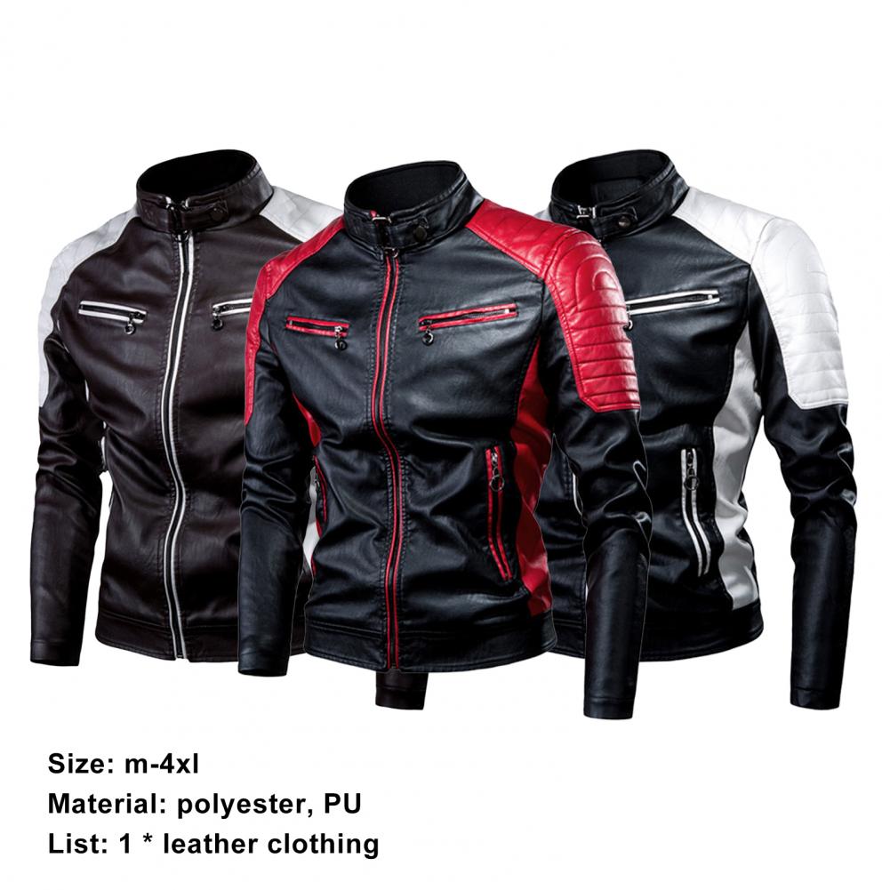 Men's Winter Pu Jacket Motorcycle Waterproof Cool Contrast Colors Classic Biker Leather Jacket Aviator Motor Autumn Coat