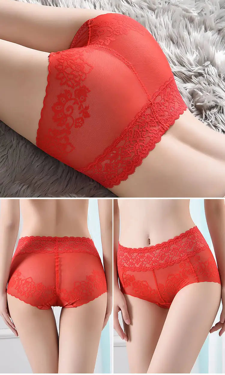 Women's underwear sexy  lace high waist elastic female panties antibacterial transparent  high quality ladies lingerie