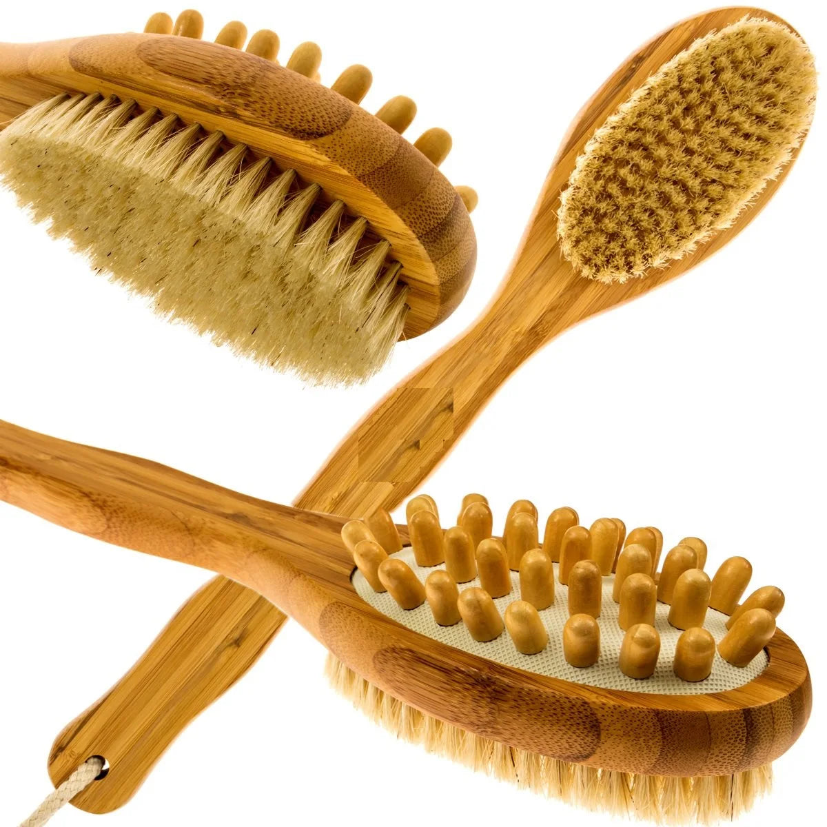 Double-sided Natural Bristle Bath Brush Exfoliating Wooden Body Massage Shower Brush SPA Woman Man Skin Care Dry Long Body Brush
