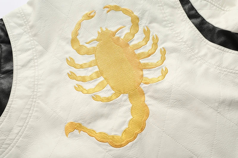 Autumn Winter Bomber Leather Jacket Men Scorpion Embroidery Hooded Jacket PU Leather Motorcycle Mens Ryan Gosling Drive Jacket