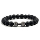 Natural Volcanic Stone Bracelet Men Matte Black Lave White Beads Charm Dumbbell Strand Bracelets Women Barbell Fitness Jewelry