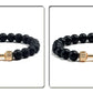 Natural Volcanic Stone Bracelet Men Matte Black Lave White Beads Charm Dumbbell Strand Bracelets Women Barbell Fitness Jewelry