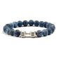 Natural Volcanic Stone Bracelet Men Matte Black Lave White Beads Charm Dumbbell Strand Bracelets Women Barbell Fitness Jewelry