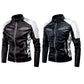 Men's Winter Pu Jacket Motorcycle Waterproof Cool Contrast Colors Classic Biker Leather Jacket Aviator Motor Autumn Coat