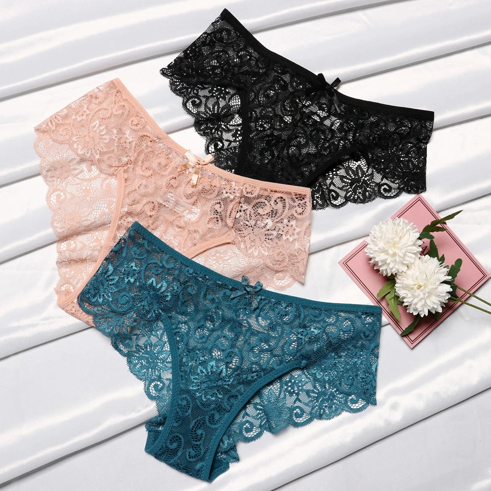 4Pcs Woman Sexy Lace Panties Female Briefs Underwear For Women Breathable Panty Hollow Lingerie Briefs Bow Underpants