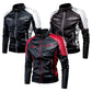 Men's Winter Pu Jacket Motorcycle Waterproof Cool Contrast Colors Classic Biker Leather Jacket Aviator Motor Autumn Coat