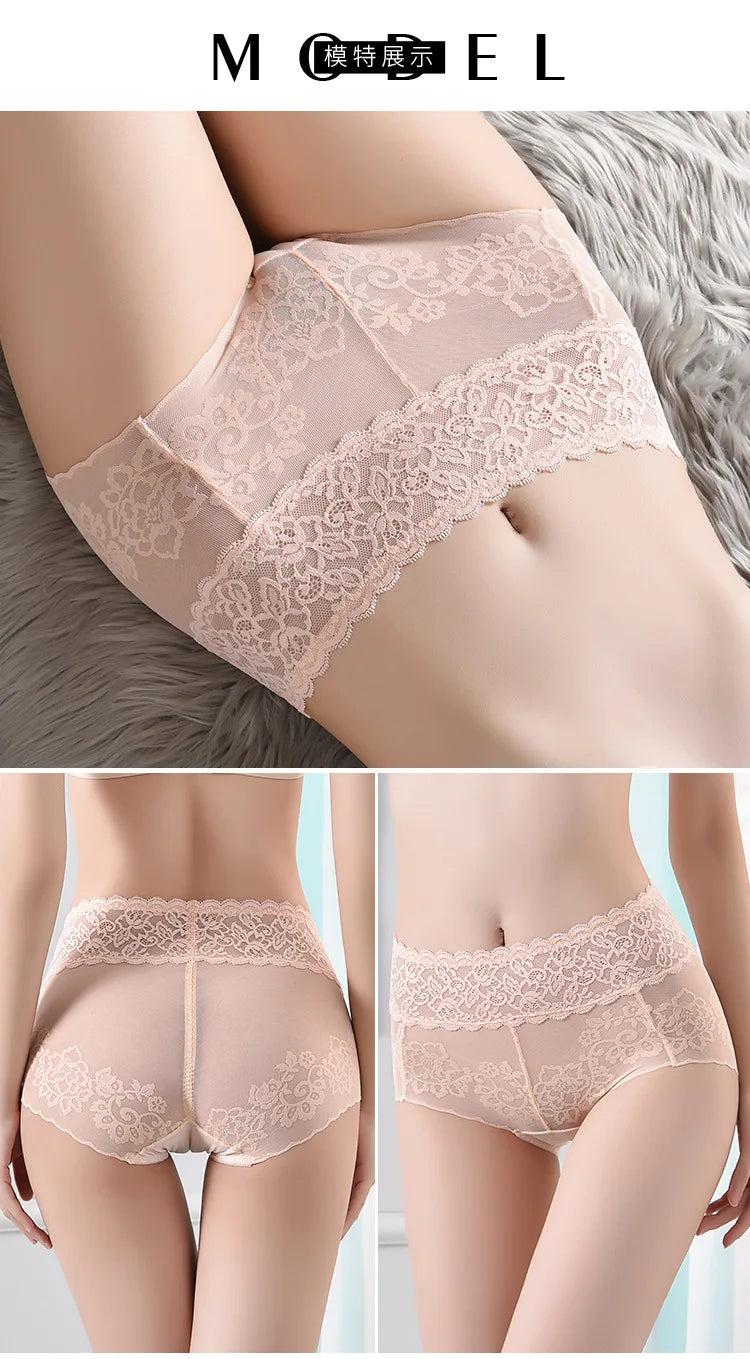 Women's underwear sexy  lace high waist elastic female panties antibacterial transparent  high quality ladies lingerie