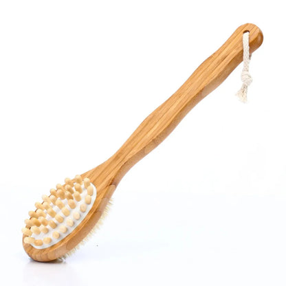 Double-sided Natural Bristle Bath Brush Exfoliating Wooden Body Massage Shower Brush SPA Woman Man Skin Care Dry Long Body Brush