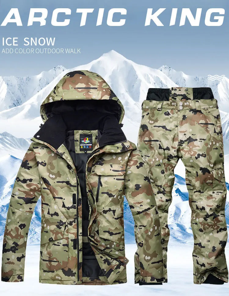 New Mens Camouflage Ski Suit Waterproof Breathable Snowboard Jacket Winter Snow Pants Suits Male Skiing and Snowboarding Sets