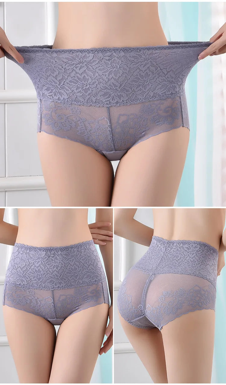 Women's underwear sexy  lace high waist elastic female panties antibacterial transparent  high quality ladies lingerie
