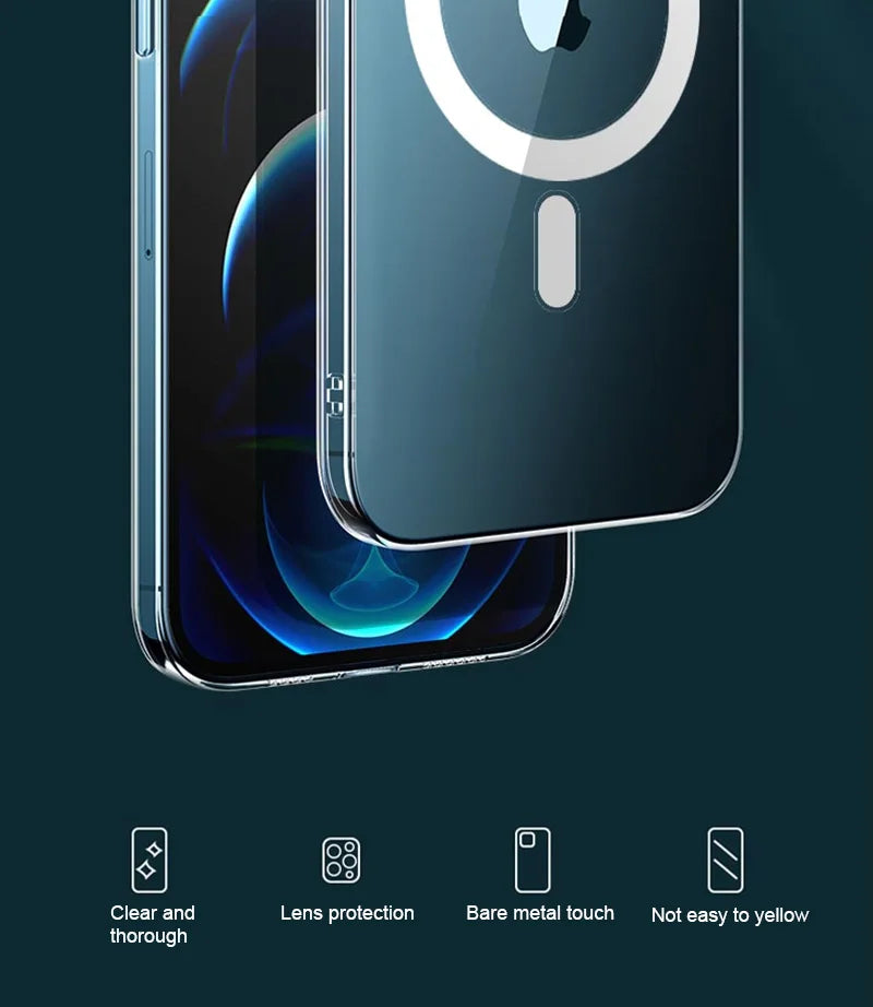 Hard Crystal Original Magnectic Case For iPhone 13 12 11 14 15 16Pro Max XSMAX XR SE 7 8Plus For Magsafe Wireless Charging Cover