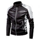 Men's Winter Pu Jacket Motorcycle Waterproof Cool Contrast Colors Classic Biker Leather Jacket Aviator Motor Autumn Coat