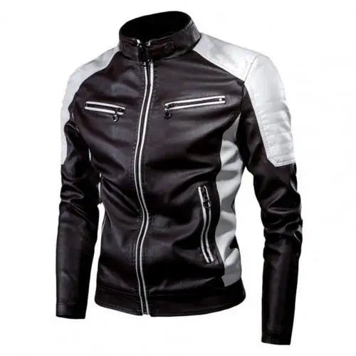 Men's Winter Pu Jacket Motorcycle Waterproof Cool Contrast Colors Classic Biker Leather Jacket Aviator Motor Autumn Coat