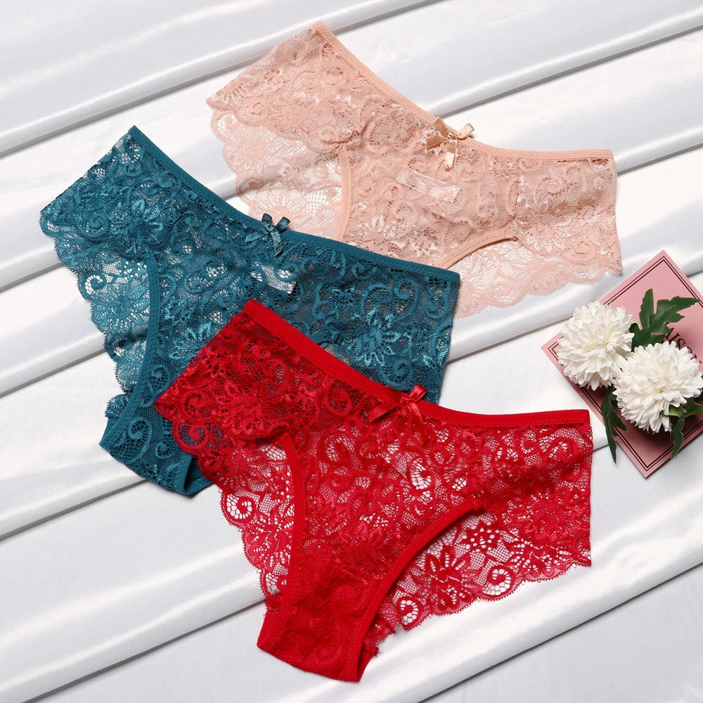 4Pcs Woman Sexy Lace Panties Female Briefs Underwear For Women Breathable Panty Hollow Lingerie Briefs Bow Underpants