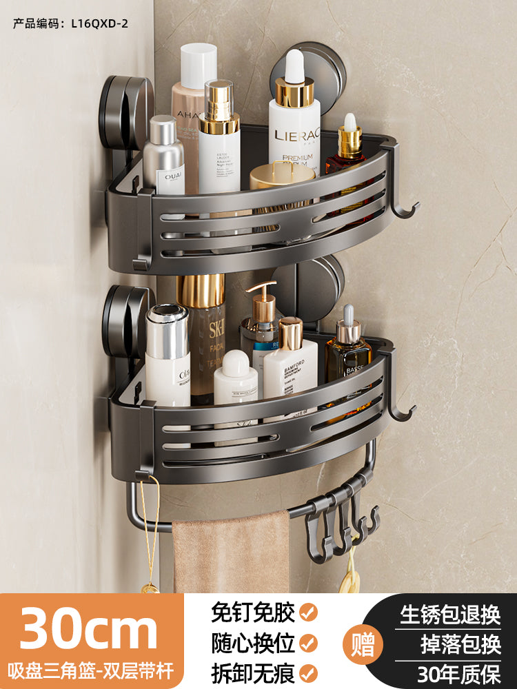 Wall-Mounted Wash Basin Toilet Triangle Basket Shelf Suction Cup