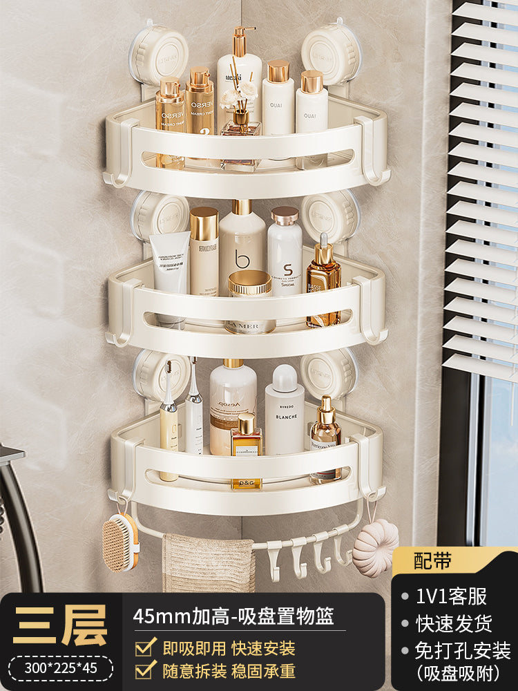 Punch-Free Bathroom Rack Bathroom Suction Cup Triangle Basket Wall Mount Bathroom Sink Corner Storage Rack