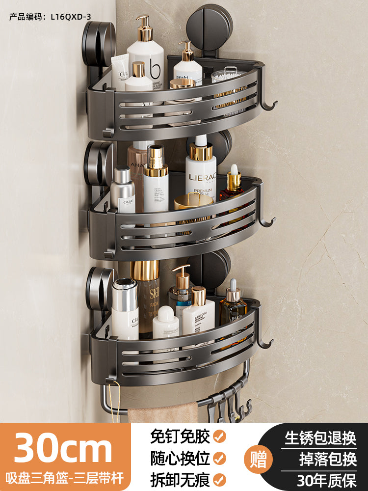 Wall-Mounted Wash Basin Toilet Triangle Basket Shelf Suction Cup
