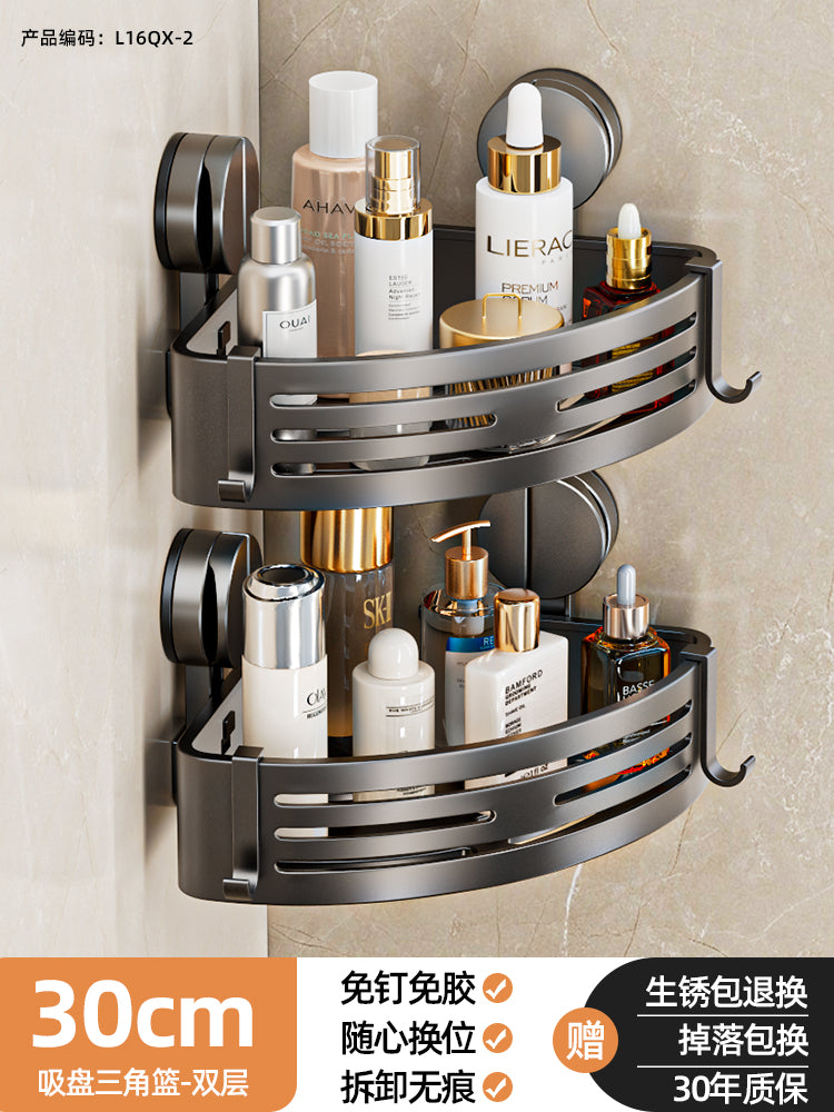 Wall-Mounted Wash Basin Toilet Triangle Basket Shelf Suction Cup