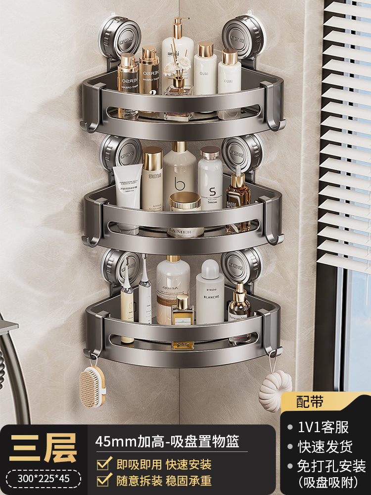 Punch-Free Bathroom Rack Bathroom Suction Cup Triangle Basket Wall Mount Bathroom Sink Corner Storage Rack