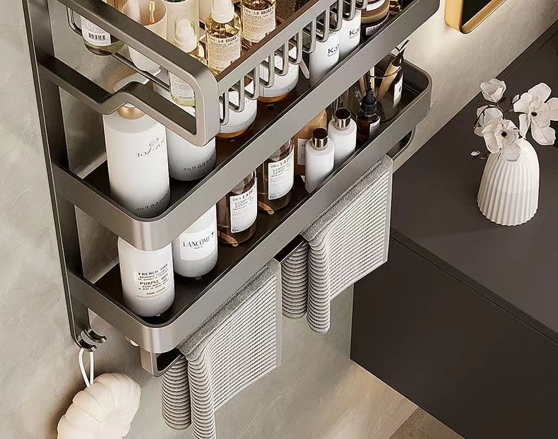 Bathroom Integrated Storage Rack Towel Rack Wall-Mounted Punch-Free Wall Bathroom Toilet Storage Washstand