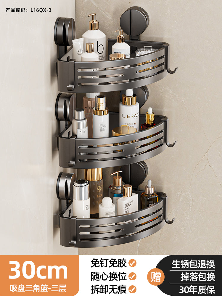 Wall-Mounted Wash Basin Toilet Triangle Basket Shelf Suction Cup