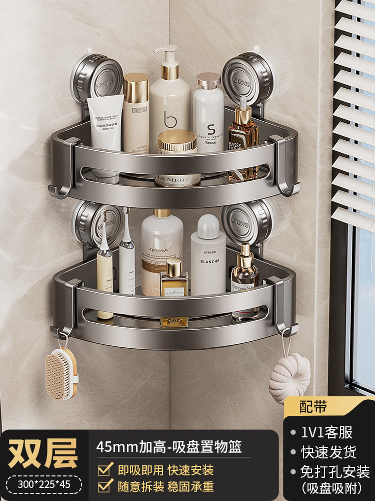 Punch-Free Bathroom Rack Bathroom Suction Cup Triangle Basket Wall Mount Bathroom Sink Corner Storage Rack