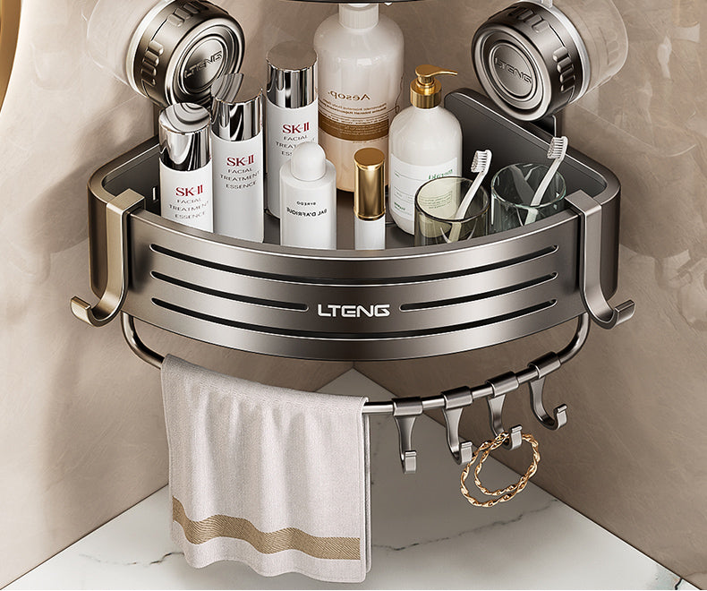 Punch-Free Bathroom Rack Bathroom Suction Cup Triangle Basket Wall Mount Bathroom Sink Corner Storage Rack